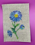 Aster ~ bloei van September ~ kleintje linnen, Ophalen of Verzenden, Zo goed als nieuw, Schilderij, Minder dan 50 cm