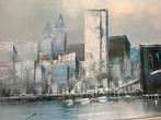 Prachtig olieverfschilderij gesigneerd skyline New York, Antiek en Kunst, Ophalen of Verzenden