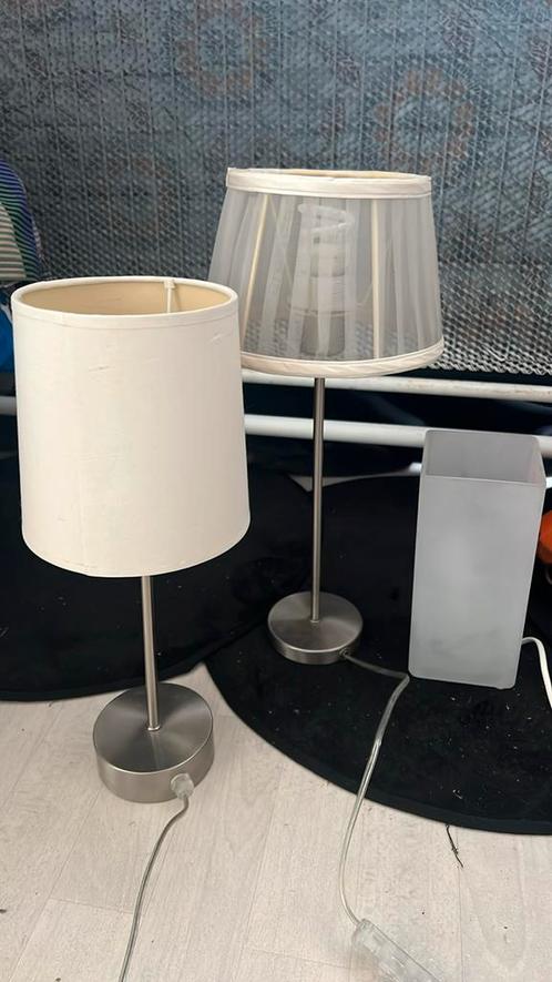 Drie tafellampen, Huis en Inrichting, Lampen | Tafellampen, Gebruikt, Minder dan 50 cm, Glas, Metaal, Stof, Ophalen of Verzenden