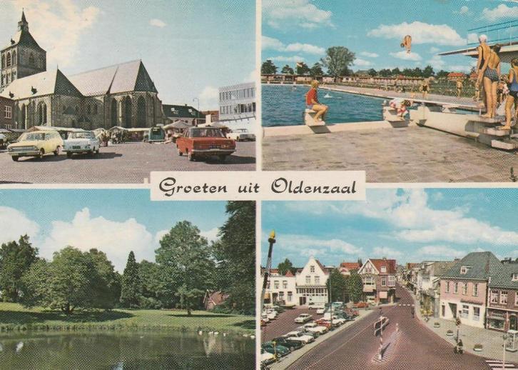 OLDENZAAL Kerk Auto's Vijver Zwembad Groeten, Verzamelen, Ansichtkaarten | Nederland, Gelopen, Overijssel, 1960 tot 1980, Verzenden