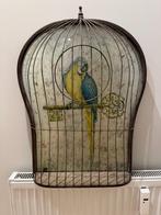 Vintage wanddecoratie vogelkooi met papegaai – metalen frame, Ophalen of Verzenden, Gebruikt