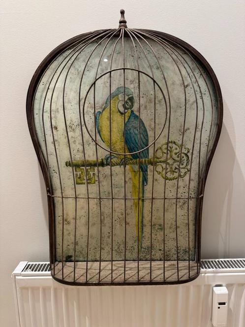 Vintage wanddecoratie vogelkooi met papegaai – metalen frame, Huis en Inrichting, Woonaccessoires | Wanddecoraties, Gebruikt, Ophalen of Verzenden
