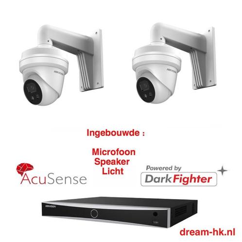 4MP Hikvision IP PoE AcuSense Darkfighter set/NVR+2x camera, Audio, Tv en Foto, Videobewaking, Nieuw, Buitencamera, Ophalen of Verzenden