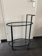 Zwarte metalen trolley met glas, Huis en Inrichting, Tafels | Sidetables, Ophalen, 50 tot 100 cm, Zo goed als nieuw, Glas