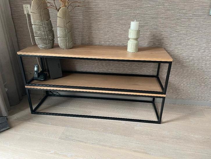 Langwerpige sitetable, Huis en Inrichting, Tafels | Sidetables, Gebruikt, 25 tot 50 cm, 100 tot 150 cm, Rechthoekig, Eikenhout