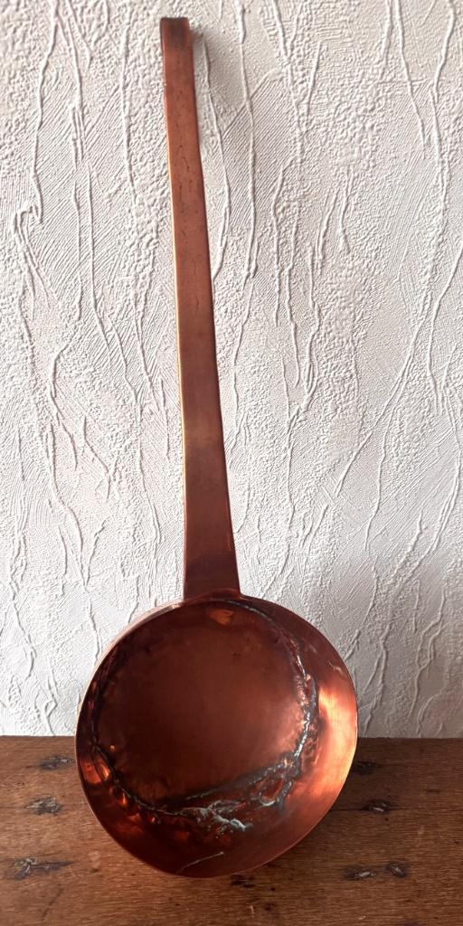 antieke handgemaakte roodkoperen lepelpan/grote opscheplepel, Antiek en Kunst, Antiek | Koper en Brons, Koper, Ophalen of Verzenden