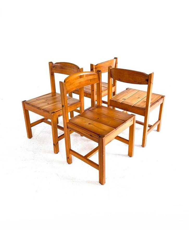 4x vintage grenen eetkamerstoel, Gilbert Marklund ‘60, Huis en Inrichting, Stoelen, Zo goed als nieuw, Vier, Hout, Bruin, Ophalen of Verzenden