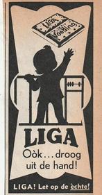 Retro reclame 1953 Liga Bergen op Zoom kindje in box, Verzenden, Overige typen