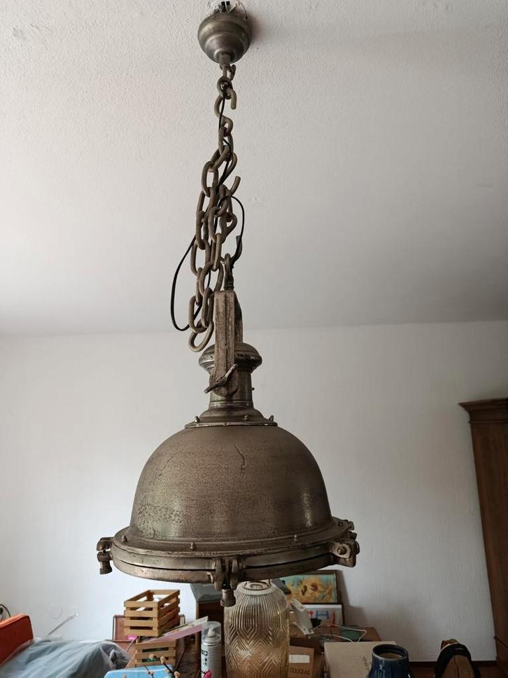 Industriële hanglamp nikkel/metaal - 2 stuks, Huis en Inrichting, Lampen | Hanglampen, Zo goed als nieuw, Minder dan 50 cm, Metaal