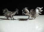 A925 vechtende hanen massief zilver sterling silver roosters, Antiek en Kunst, Ophalen of Verzenden
