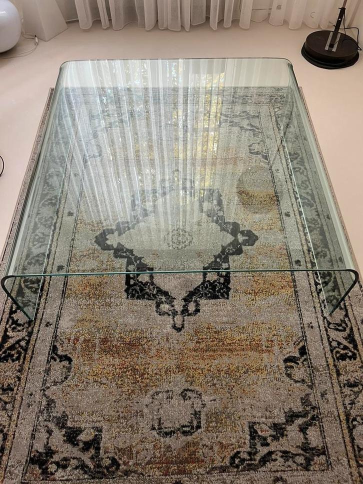 Glazen design salontafel, Huis en Inrichting, Tafels | Salontafels, Gebruikt, Minder dan 50 cm, 100 tot 150 cm, 100 tot 150 cm