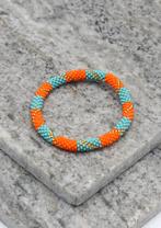 Glaskralen armband - oranje en turkoois - RB230, Overige materialen, Overige kleuren, Verzenden, Nieuw
