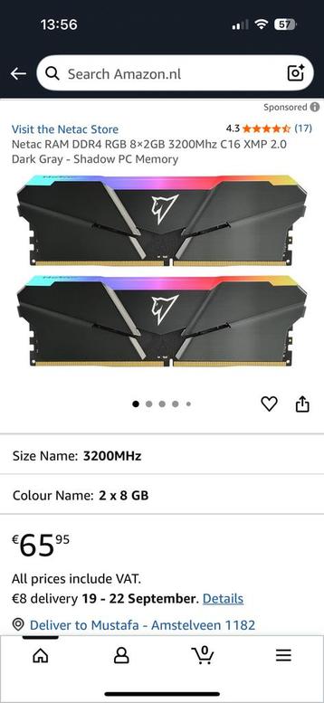 Netac Shadow 2x8 GB 3200 Mhz Ram (Nieuw) beschikbaar voor biedingen
