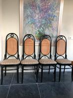 4 Vintage Thonet stoelen Long John, professioneel gestofferd, Ophalen, Gebruikt, Riet of Rotan, Zwart