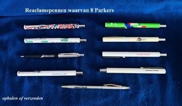 9 reclamepennen jaren '80 waarvan 8 Parker pennen o.a. PTT beschikbaar voor biedingen