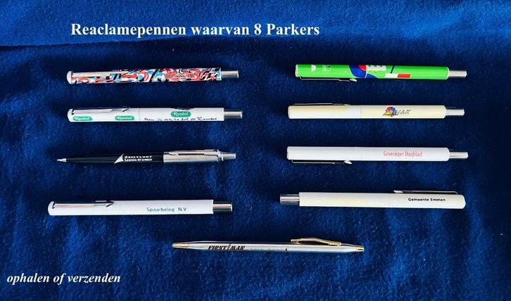 9 reclamepennen jaren '80 waarvan 8 Parker pennen o.a. PTT, Verzamelen, Pennenverzamelingen, Gebruikt, Balpen, Overige merken