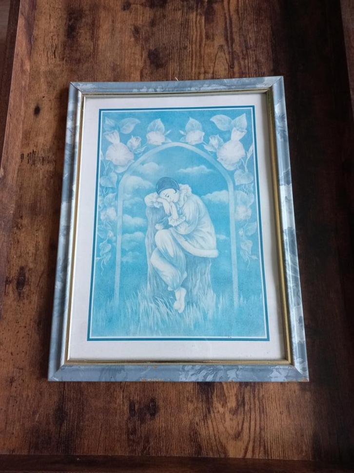 prachtige Pierrot afbeelding in houten lijst, Huis en Inrichting, Woonaccessoires | Schilderijen, Tekeningen en Foto's, Gebruikt