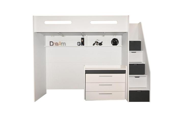 Options hoogslaper met bureau en ladekast - 90x200 - Wit/ant, Huis en Inrichting, Slaapkamer | Stapelbedden en Hoogslapers