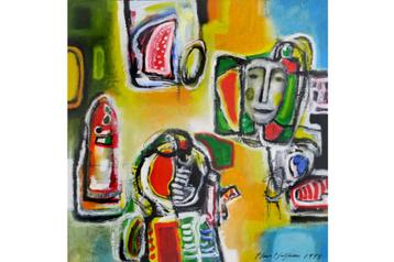 Hans Heijman(1951) Acryl op doek "Figuratieve Comp " Ges Ged beschikbaar voor biedingen
