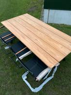 6 Nieuwe diningstoelen met teak houten tafel 200 x 95 FORZA, Tuin en Terras, Tuinsets en Loungesets, Ophalen, Overige materialen