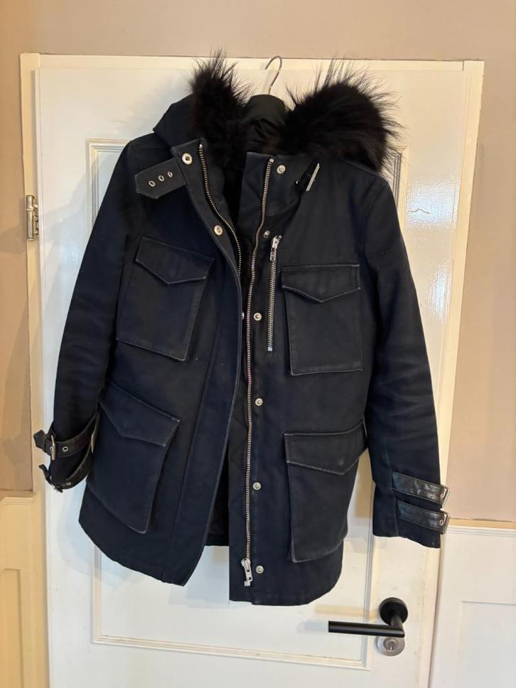 The Kooples dames parka met bontkraag, maat M, Kleding | Dames, Jassen | Winter, Zo goed als nieuw, Maat 38/40 (M), Zwart, Ophalen of Verzenden