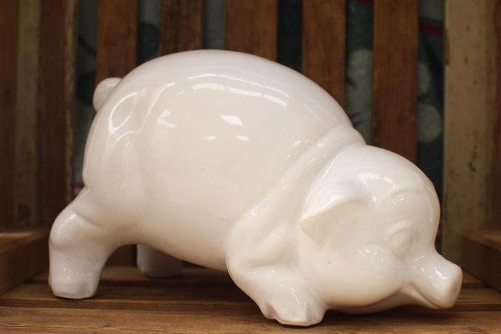 Witte spaarvarken 44372, Verzamelen, Beelden en Beeldjes, Gebruikt, Dier, Ophalen of Verzenden