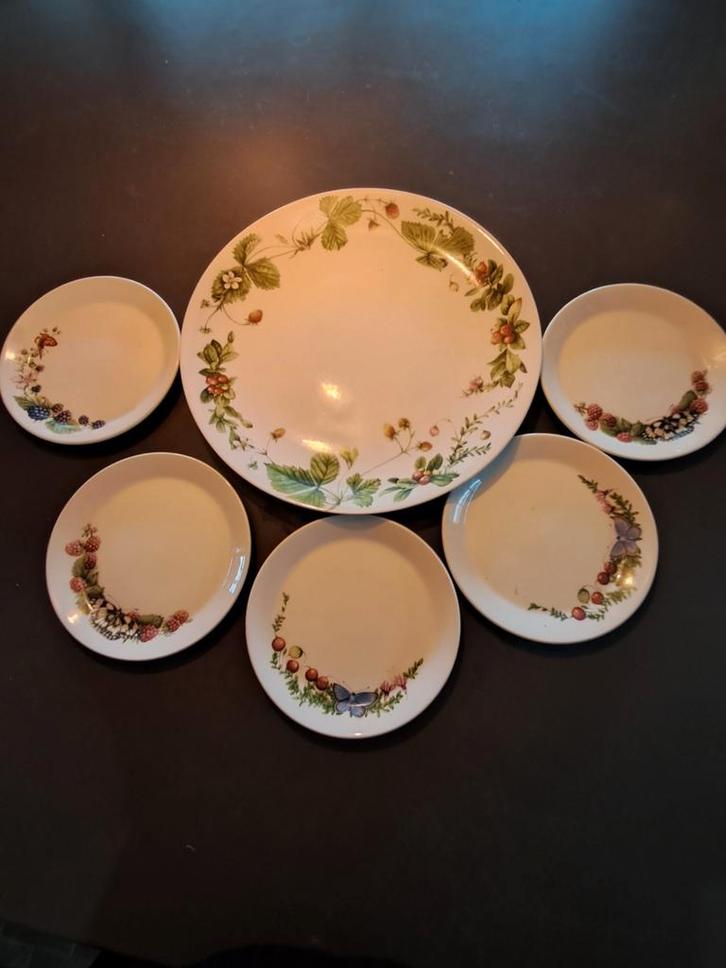 Marjolein Bastin Gebaksstel - Groot Bord + 5 Bordjes, Huis en Inrichting, Keuken | Servies, Ophalen of Verzenden