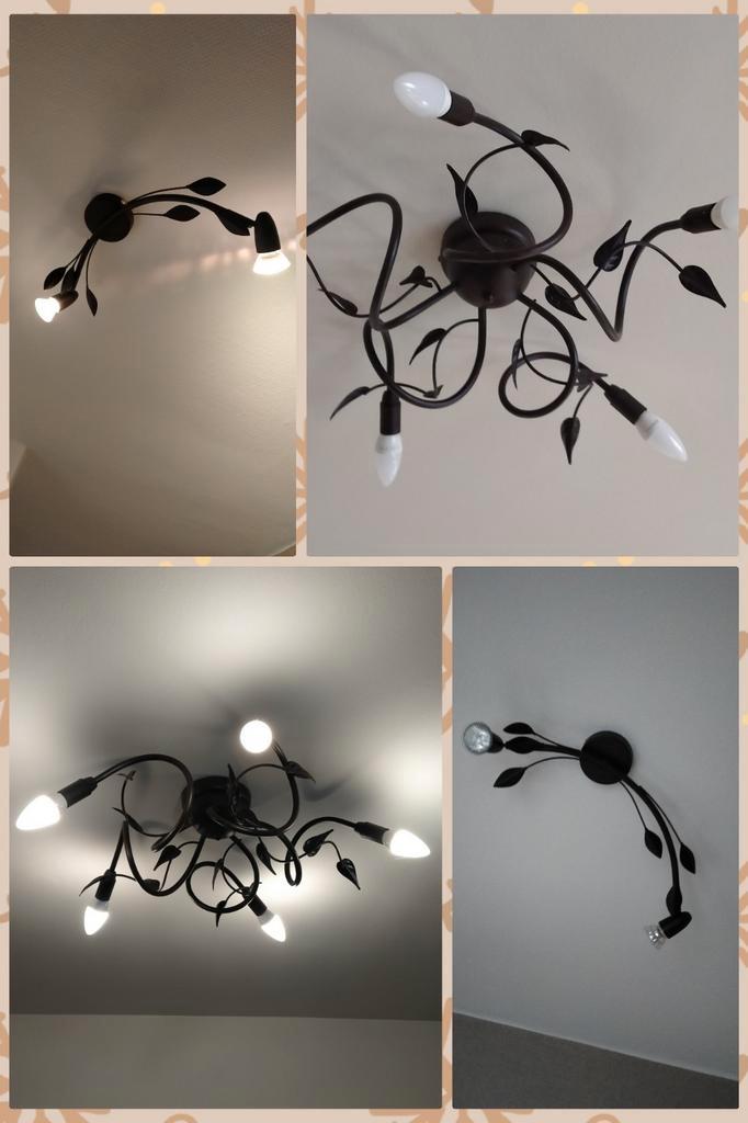 Set van 2 plafondlampen bladmotief donkerbruin, Huis en Inrichting, Lampen | Plafondlampen, Zo goed als nieuw, Metaal, Ophalen