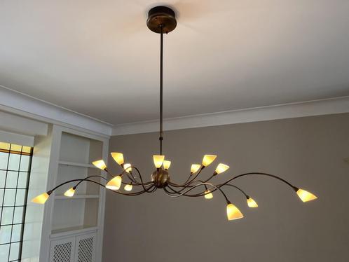 Grote bronzen klassieke hanglamp, Huis en Inrichting, Lampen | Hanglampen, Gebruikt, 75 cm of meer, Glas, Metaal, Overige materialen