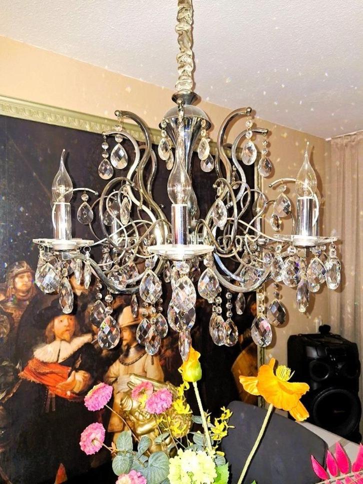 Complete set ECHTE KRISTALLEN KROONLUCHTERS 8 + 6 + 2 arms, Huis en Inrichting, Lampen | Hanglampen, Zo goed als nieuw, 50 tot 75 cm