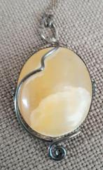 Antieke zilveren Amber hanger aan zilveren ketting, Ophalen of Verzenden, Gebruikt, Zilver, Zilver