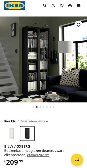 Vitrinekast / servieskast (Billy + Oxberg deuren) - afbeelding 7