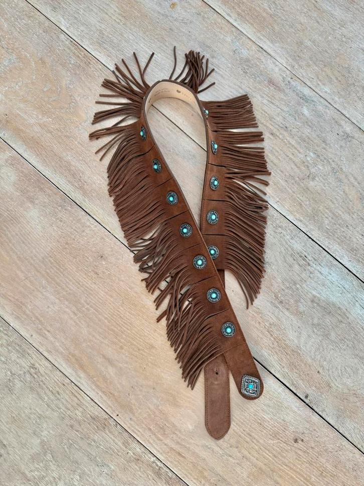 Franje Ceintuur met Turquoise en zilveren details 111 cm., Kleding | Dames, Riemen en Ceinturen, Zo goed als nieuw, Heupriem, 100 cm of meer