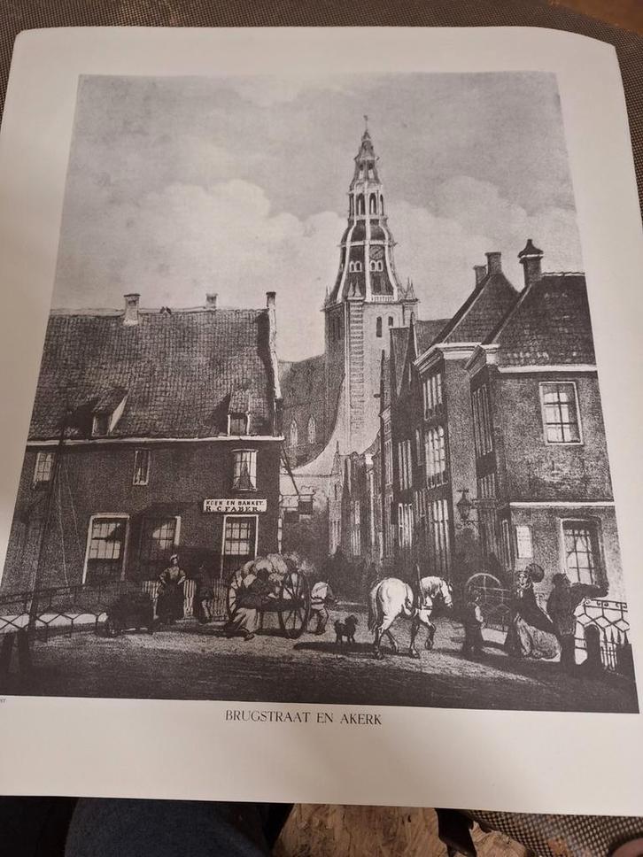 Oude litho svan Groningen - Brugstraat en A-kerk, Antiek en Kunst, Kunst | Etsen en Gravures, Ophalen