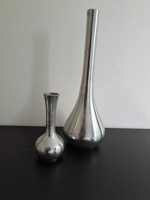 2x vaas zilverkleurig 38 en 15 cm hoog, Huis en Inrichting, Woonaccessoires | Vazen, Gebruikt, Overige kleuren, Minder dan 50 cm