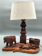 Vintage lamp houtsnijwerk Ceylon - Sri Lanka jaren 1970, Ophalen of Verzenden