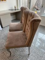 Velvet taupe eetkamerstoelen 2 stuks, Ophalen of Verzenden, Zo goed als nieuw