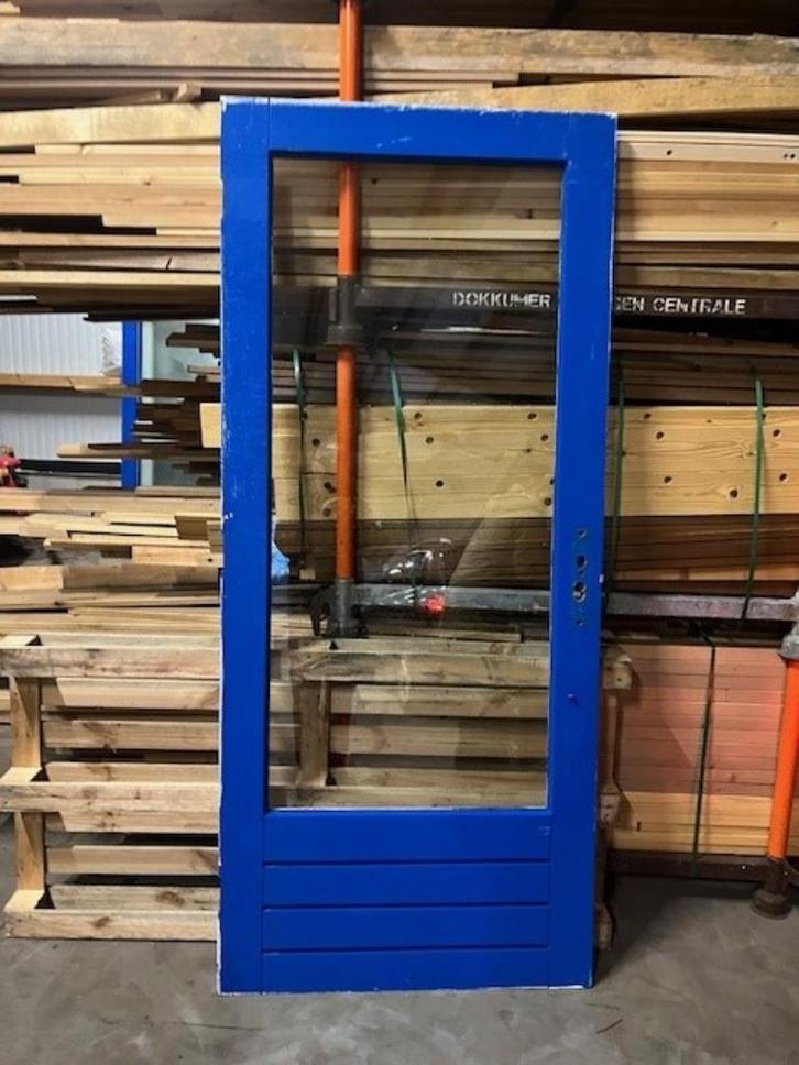 Buitendeur 211 x 92, Doe-het-zelf en Verbouw, Deuren en Horren, Gebruikt, Buitendeur, 200 tot 215 cm, 80 tot 100 cm, Glas, Hout