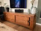 Houten TV meubel met schuifdeuren, Ophalen, Gebruikt, Teakhout, 50 tot 100 cm