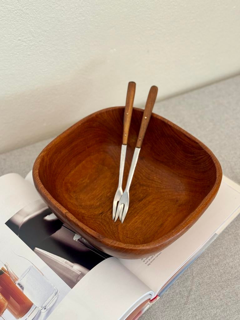 Vintage teakhouten schaal vierkant, Schaal, Vierkant, Ophalen of Verzenden, Zo goed als nieuw