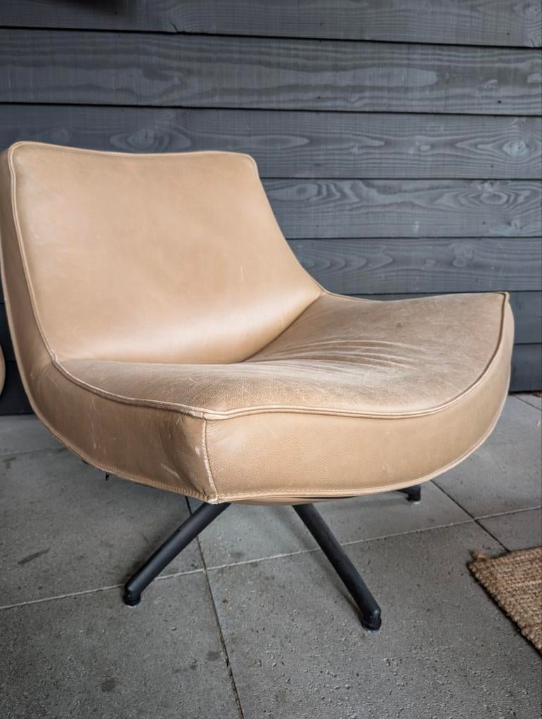 Uwa Draaifauteuil met kruisvoet, Minder dan 75 cm, Leer, Ophalen of Verzenden, 75 tot 100 cm