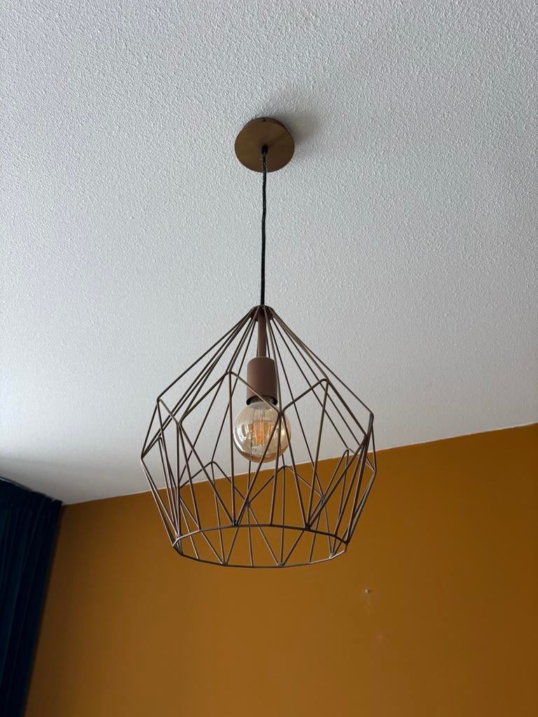 Plafondlamp met metalen frame, Huis en Inrichting, Lampen | Hanglampen, Ophalen of Verzenden, Gebruikt, Metaal, Minder dan 50 cm