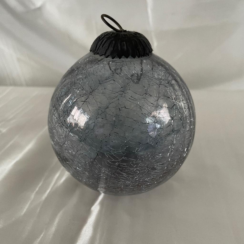 Vintage heksenbal zwart/grijs craquelé glas. Omtrek 32 cm., Ophalen of Verzenden