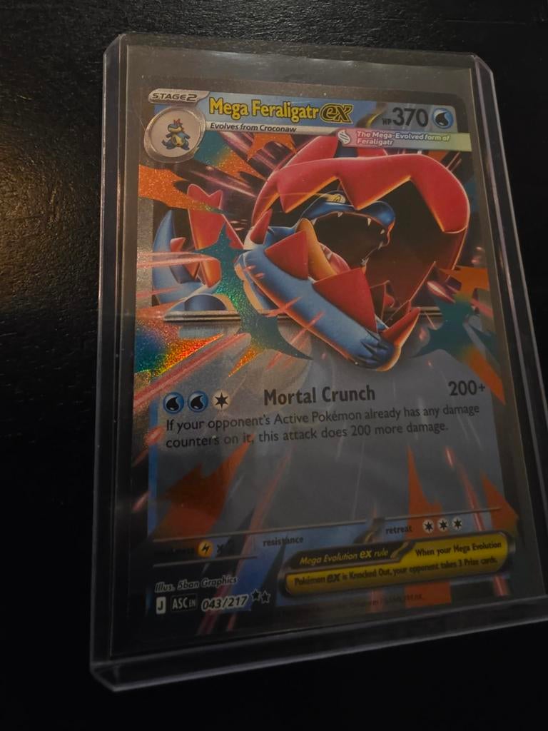 Mega Feraligatr EX Pokémon Kaart - 043/217 ascended heroes, Ophalen of Verzenden, Zo goed als nieuw, Losse kaart, Foil