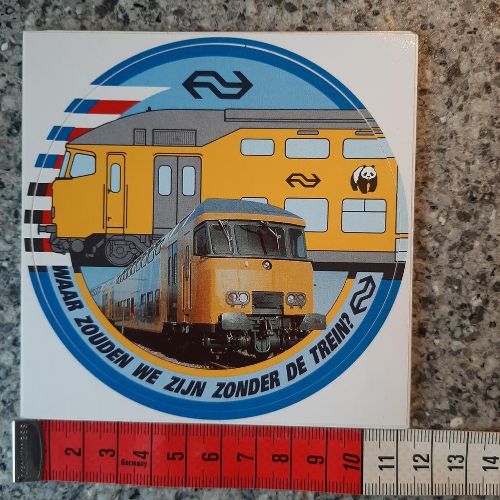 Vintage sticker NS logo waar zouden we zijn zonder de trein, Verzamelen, Ophalen of Verzenden, Zo goed als nieuw, Overige typen