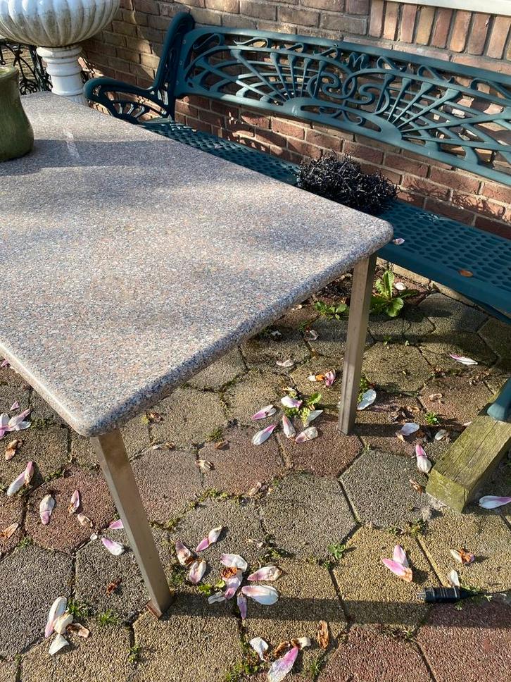 tafel graniet blad rvs onderstel blad is 3 cm dik, Huis en Inrichting, Tafels | Eettafels, Zo goed als nieuw, 50 tot 100 cm, 200 cm of meer