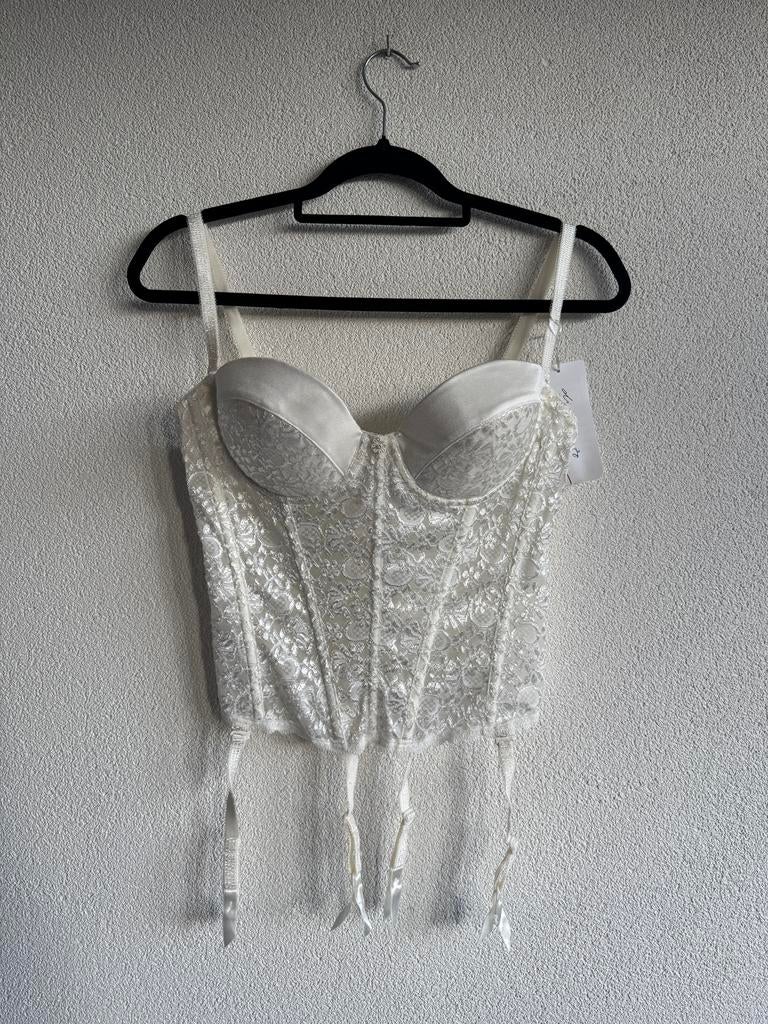 Vintage Y2K wit kanten korset bustier top, Vintage, Ophalen of Verzenden, Zo goed als nieuw, Zonder mouw