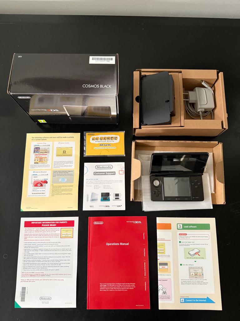 Nintendo 3DS (Cosmos Black) in doos - nieuwstaat, Ophalen of Verzenden, Zo goed als nieuw, Zwart, 3DS
