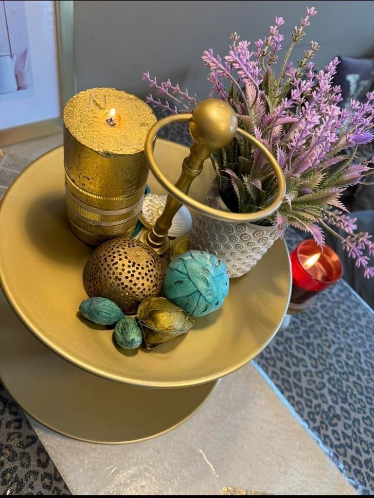 Gouden etagere voor fruit, cupcakes, koekjes of decoratie, Ophalen of Verzenden, Zo goed als nieuw