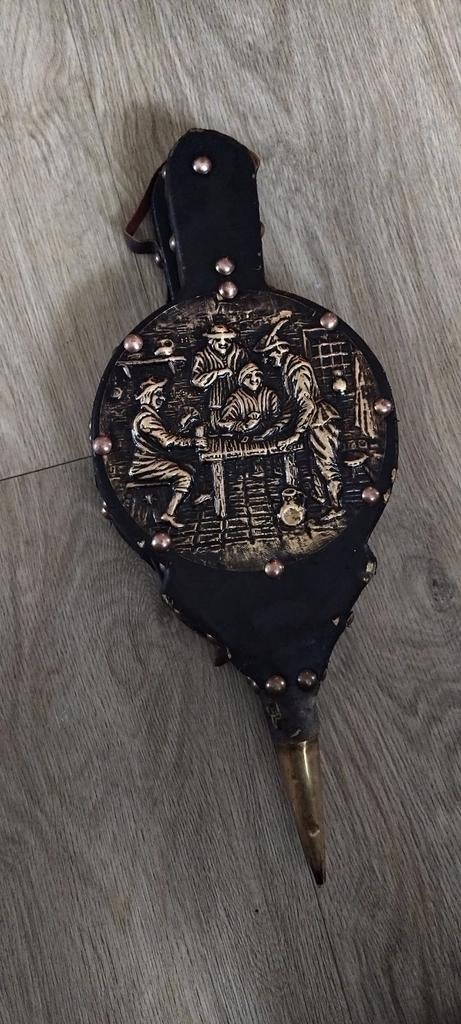 Antieke blaasbalg met koperen sierplaat, Ophalen of Verzenden